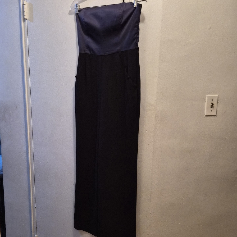 Elegant Strapless Evening Jumpsuit - Navy and Black